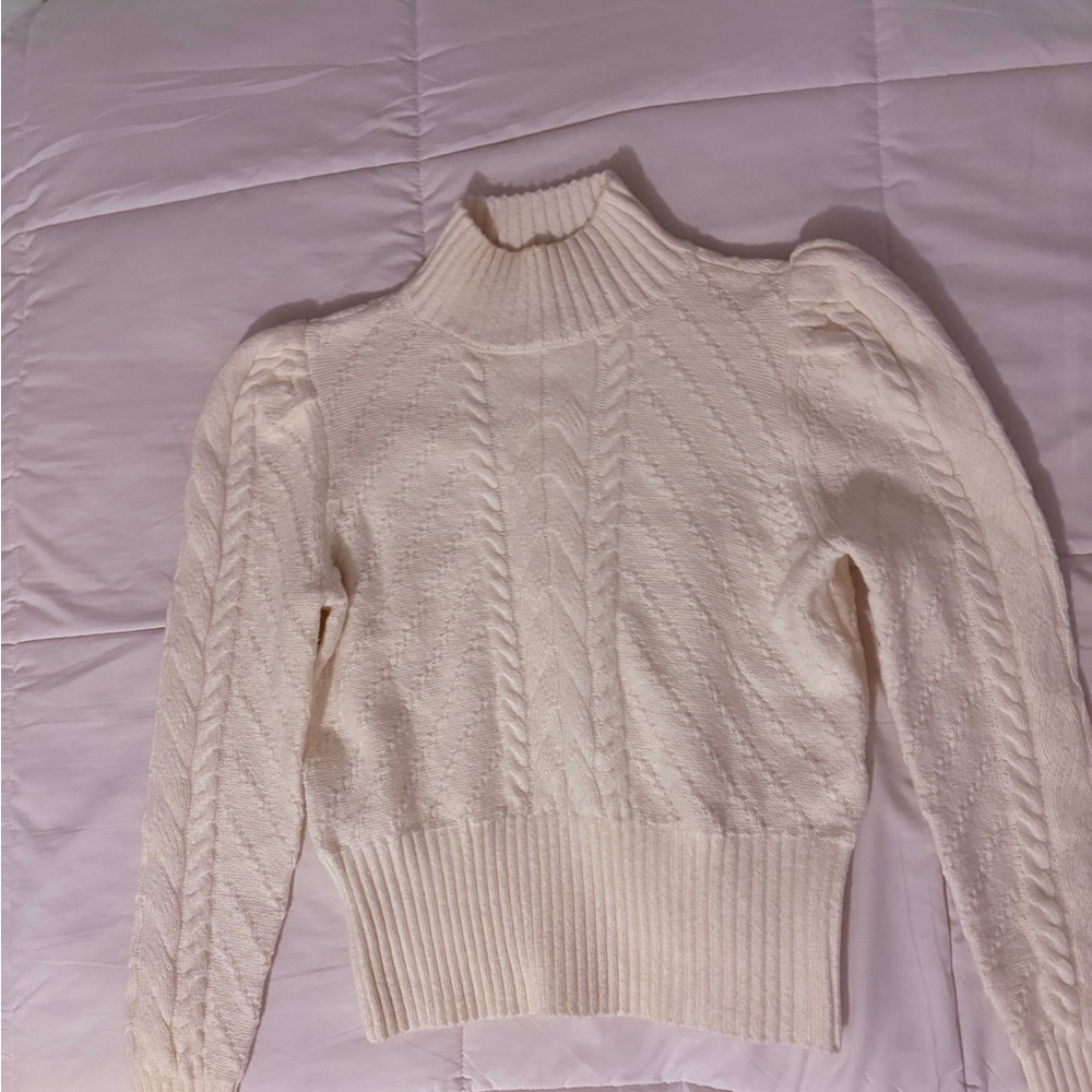 LOFT Cream Cable Knit Turtleneck Sweater